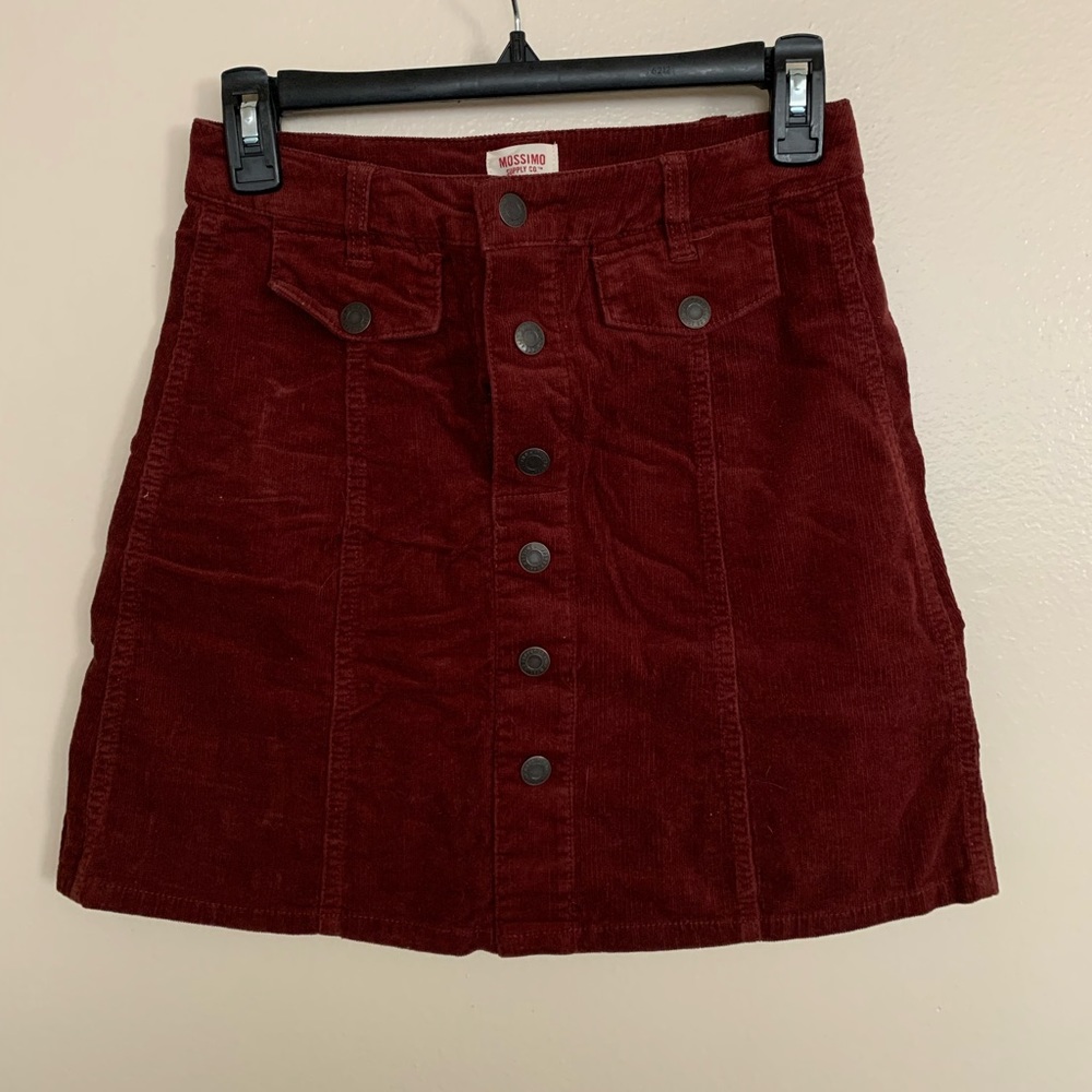 Burgundy corduroy a line mini button up skirt